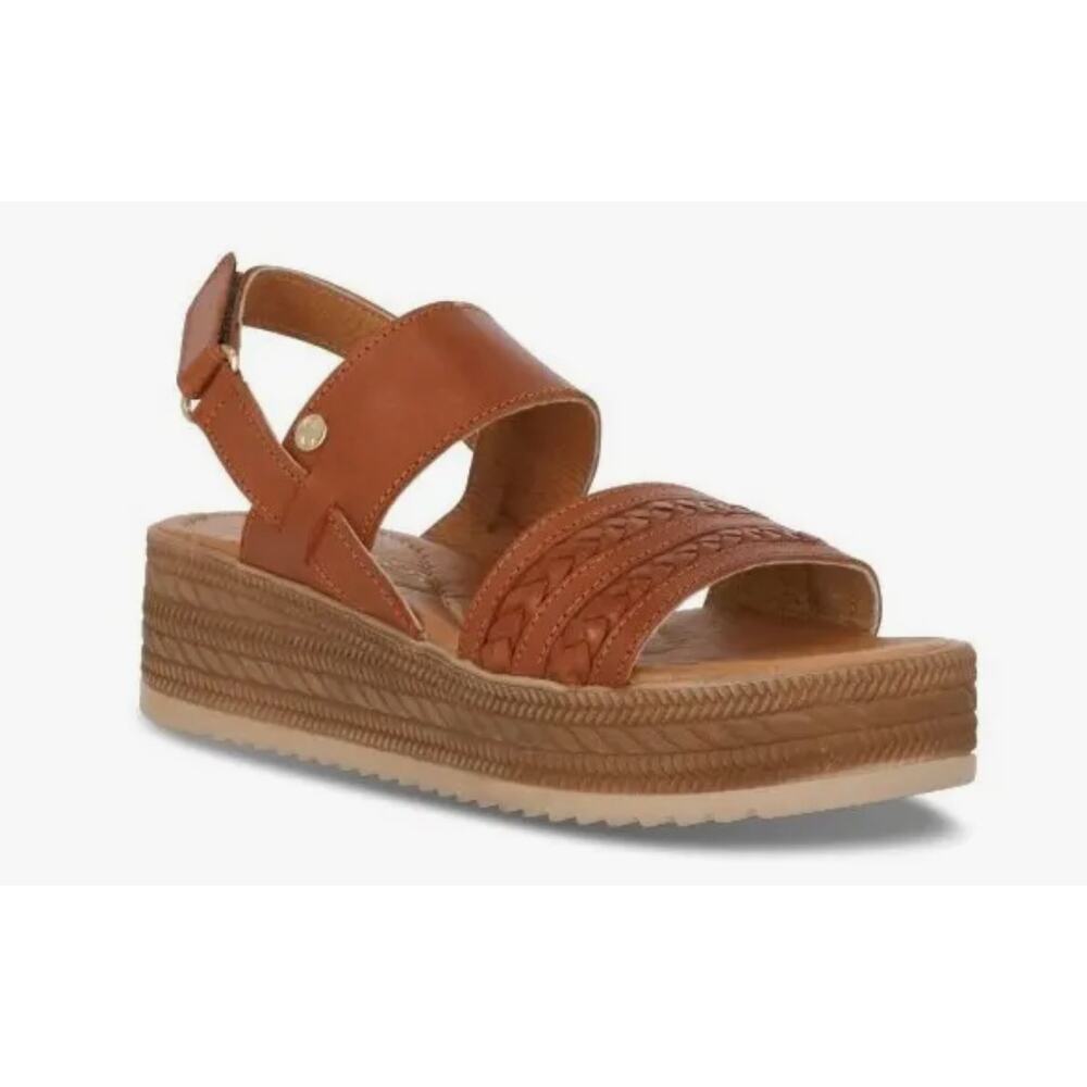 C'Klass Confort Mexican Leather Platform Sandals Woven Toe Strap Size 9 Tan